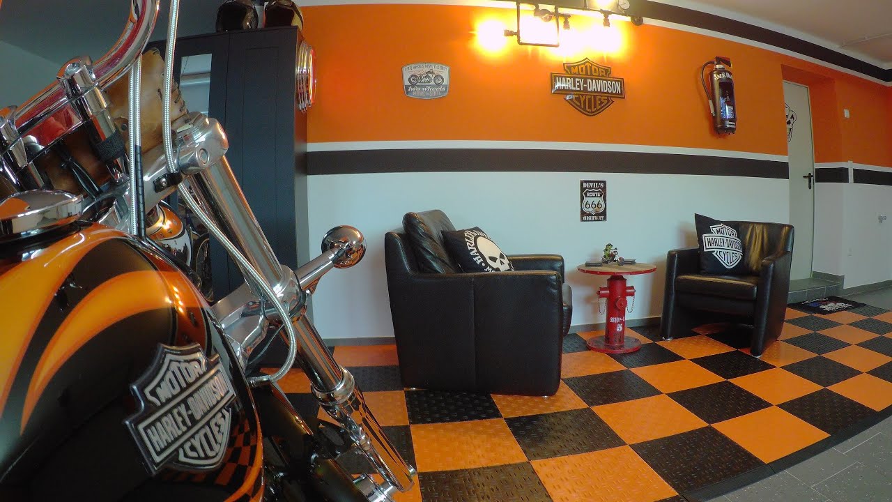 Harley Davidson Garage with Checkerboard Floors